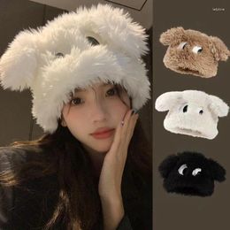 Berets Funny Long Cartoon Ear Plush Beanies Hat For Women Girl Soft Fluffy Fur Solid Colour Winter Warm Cap Outdoor Windproof Bonnet
