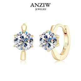 Anziw D1.0ct Earrings Solitaire Hoops for Women 925 Silver Gold Huggie Earring Wedding Engagement Jewellery Girl Gift 231222