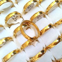 50pcs Gold 4mm Wedding Engagement Rings Men Women 316L Stainless Steel Plain Band Finger Rings High Quality Comfort-fit Lovers Cou290R