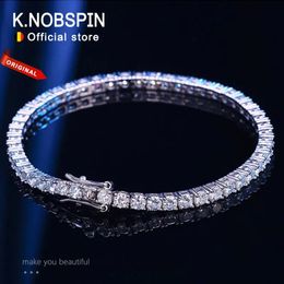 Knobspin 3mm 4mm Tennis Bracelet Full Diamond GRA 925 Silver Plated 18k Wedding Party Jewelry Bracelets for Women Man 231221