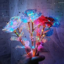 Decorative Flowers Eternal Galaxy Rose Simulation Gold Foil Flower Artificial LED Light Romantic Valentines Day Gift For Wedding Party Decor