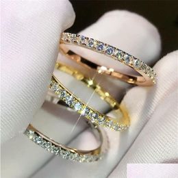 Wedding Rings Simple Fashion Sweet Cute Jewellery 925 Sterling Sier Rose Gold Fill Pave White Sapphire Cz Diamond Women Wedding Band Ri Dhbjf