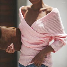 Women's Sweaters Girls Pink Cute Long Sleeve V-neck Sexy Knitwear Loose Knitted Pullovers Oversized Women Casual Streetwear Knit Top