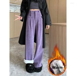 Women's Pants Warm Velvet Lined Casual Thick Plush High Waist Trouser Winter Thicken Wide Leg Corduroy Korean Women Snow Wear Pantalones