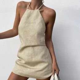 Casual Dresses Cotton Linen Womens Sexy Halter Sleeveless Holiday Beach Sundress Summer For Women 2023 Vestidos