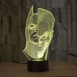 Two-Face Man Joker and Batman 3D Abstract Visual 7 Kinds of Colours Change Touch Keys USB Desk Lamp2679