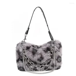 Evening Bags 2023 Women's Leopard Print Underarm Plush Autumn And Winter Products Versatile Furry High-Quality Chain