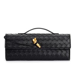 Real Long Clutch Andiamo With Handle Intrecciato Craftsmanship Cow Leather Women Shoulder Bags Purses And Handbags Famous Brand Designer Evening Bag 2559