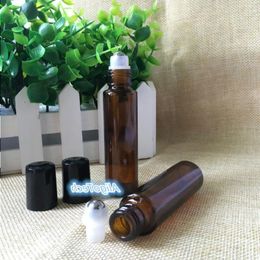 Wholesale 200Pcs Empty Brown 15ml Glass Roller Bottles with Stainless Steel Metal Roll On Balls for Essential oil Perfume On Promotion Srwro