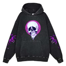 Fashion Skull Y2k Hoodies Haruku Autumn Winter Fleece Pullover 100% Cotton Loose Sweatshirts Gothic Streetwear Devil Graphic