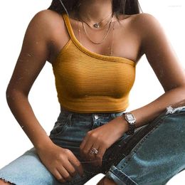 Women's Tanks Black/Yellow Camis Women Girls Summer Solid Colour One Shoulder Skinny Slim Fit Holiday Club Casual Sexy Fashion Knitted Crop