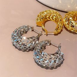 Stud Metallic French vintage earring with round hoops and simple woven earrings 231222