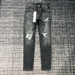 Men's Jeans Knee Ripped Vintage Destroy High Street Pants Stretch Versatile Beggar Smoky Grey Men