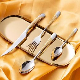24Pcs KuBac Hommi Gold Plated Stainless Steel Dinnerware Set Dinner LNIFE Fork Cutlery Service For 4 Drop 2107093379