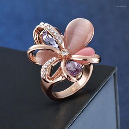 European and American Style Fashion Jewelry Large Petal Opal Ring Crystal Ring Inlaid with Multiple Zircons High Quality Jewelry1177i