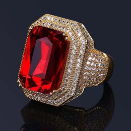 Mens Hip Hop Ring Jewellery High Quality Ruby Gemstone Zircon Fashion Gold Punk Rings276C