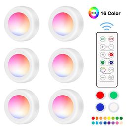 Dimmable RGB LED Lights Kitchen Lamp Touch Sensor Wardrobe Closet Cabinet Night Light Puck Light with Remote Controller 16 Color224a