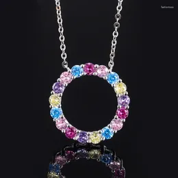 Pendant Necklaces Jewelry Vintage S925 Full Body Silver Simulation Colorful Treasure Flower Ring Simple Fashion Necklace