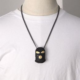 Black Counter-Terrorism Mask Pendant Necklace Hip Hop Jewelry Cubic Zirconia Cuban Link Chain Necklaces Men Women Rapper Punk Acce251e