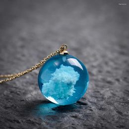 Pendant Necklaces Transparent Sky Blue Cloud Round Ball Necklace For Women Girls Fashion Resin Statement Female Jewellery Gifts