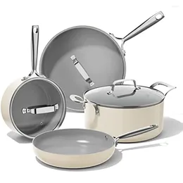 Cookware Sets Ceramic Set White Pots And Pans Nonstick 7 PCS Kitchen Induction PTFE & PFOA Free Oven Safe