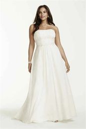 Strapless Chiffon Empire Waist Plus Size Wedding Dress Applique Lace Beading 28W Bridal Gowns Customized Made