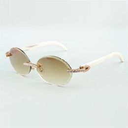 Newest fashion T3524016-6 diamonds sunglasses with cutting lenses and natural white buffalo horn legs size 58-18-140mm320R