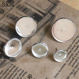 BoYuTe 100Pcs Round 8MM 10MM 12MM 14MM 16MM Cabochon Base Setting Silver Plated Stud Earring Blank Tray Diy Jewelry Findings263r