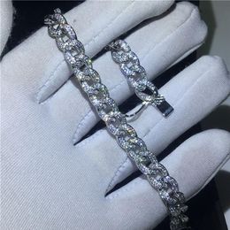 Vecalon Hiphop chian Bracelet pave set 5A Cubic Zirconia White gold filled Party wedding Bracelet for women men Rock Jewelry293v