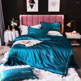 Bedding Sets Double Washed Silk Set Bowknot Silky Summer Cool Bed Linen Duvet Cover 4-piece Bedspread Quilt Bedsheet Pillows Case