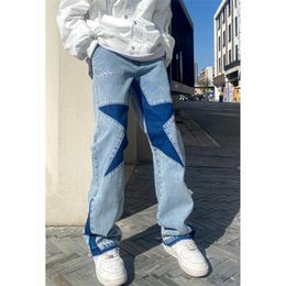 Street clothing jeans hip-hop Y2k men's goods casual women's stacked men's free delivery ultra-thin sparkling star blue men's clothing 231222