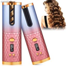 Hair Curlers Straighteners Automatic Hair Curler Curly Machine Ceramic Cordless Rotating Curling Iron Hair Waver Wand Curlers USB Charging LED Curler IronL231222