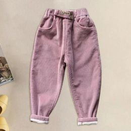 Trousers Girls Corduroy Pants Elastic Waist Cozy Girls' With Fleece Lining For Fall Casual