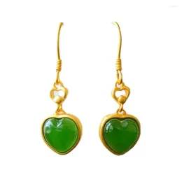 Dangle Earrings Genuine S925 Silver Natural Jade