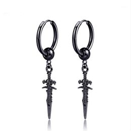 Stud Retro Black Cool Sword Cross Earrings Piercings For Women & Men Personality Non Piercing Fake Punk Jewelry1343n