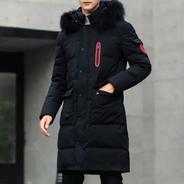 Winter Thick Warm Parka Men Hooded Jacket Mid length Cotton Padded Windproof Fur Collar Long Sleeve Slim Coat Windbreaker 231221