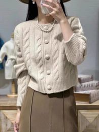 Cardigan 100 pure wool sweater Women's Oneck fashionable short jacket cardigan selling product 231221