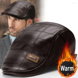 Ball Caps 2023 Retro Men Leather Beret Hat Flat Cap Male Autumn Winter Warm Adjustable High-Quality Men's British Style