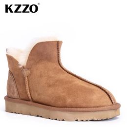 Boots KZZO New Fashion Sheepskin Suede Leather Women Winter Boots 100% Natural Wool Fur Lined Ankle Snow Boots Nonslip Shoes Warm