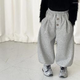 Trousers Baby Winter Pants Children Casual Boys And Girls Korean Style Loose Fleece Warm Solid Colour Fashionable Simple Kids Sweatpants