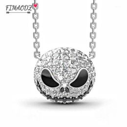 FIMAODZ Fashion Jack Skull Necklace Nightmare Before Christmas Punk Crystal Chain Gothic Necklace Delicate Halloween Gift1269r