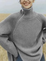 Women's Sweaters 2023 Autumn Winter Pure Cashmere Cardigan High Neck Mid-long Zipper Sweater Loose Knit Coat