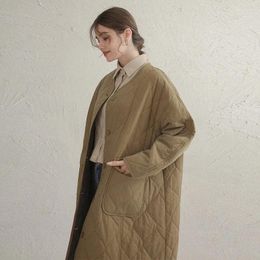 Women's Trench Coats Cotton Women Quilted Solid Plaid Chic Streetwear Casual Long Jacket Overcoat Autumn Winter Woman Abrigo Mujer