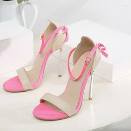 Sandals Summer One Piece Colour Blocked Metal Heel With Thin High Heels Banquet Dress Versatile Large Size Women's