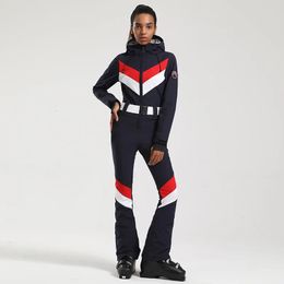 Women Ski Suit Winter Snowboard Jumpsuit Waterproof Windproof Thicken Hooded Outdoor Sport Wear for Mountain Hiking 231221