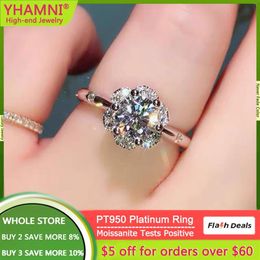 Original PT950 Platinum Ring Luxury Jewelry Round VVS1 D Color 1 Ct Moissanite Diamond Wedding Engagement Band Ring for Women225T