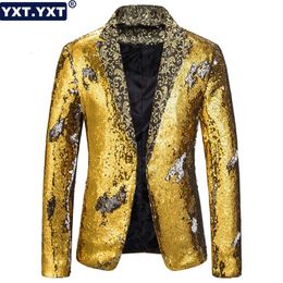 Fashion Jacket Blazer Male Suit in Casual Luxury Royal Blue Sequin Glitter Men Flower Lapel 2 Colour Suits 231221