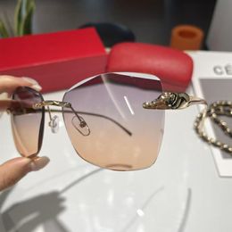 Mens designer sunglasses for men Leopard Head Composite Metal Rimless Optical Frame Classic Rectangle Square Luxury gold sunshade 2720
