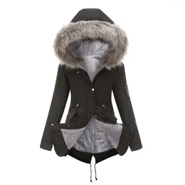 Women's Trench Coats European Size Parka Cotton Coat Medium Length Hooded Winter Warm Plush 2023