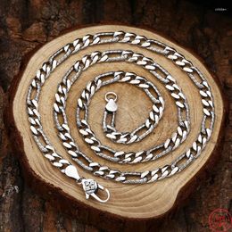 Chains S925 Sterling Silver Necklaces For Men Fashion Ancient Pattern Vajra Pestle Buckle 5mm Flat -chain Jewellery